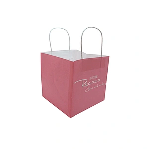 Cheap High Quality Pink Square Custom Kraft Paper Bag with Twisted Handles
