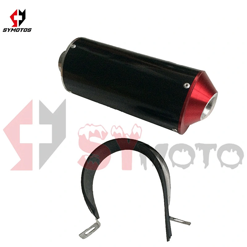 pit bike parts, carbon fibre muffler 42mm with hoops red/yellow/green