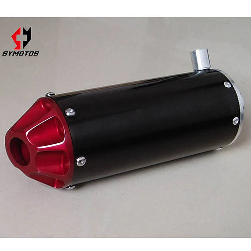 pit bike parts, carbon fibre muffler 42mm with hoops red/yellow/green