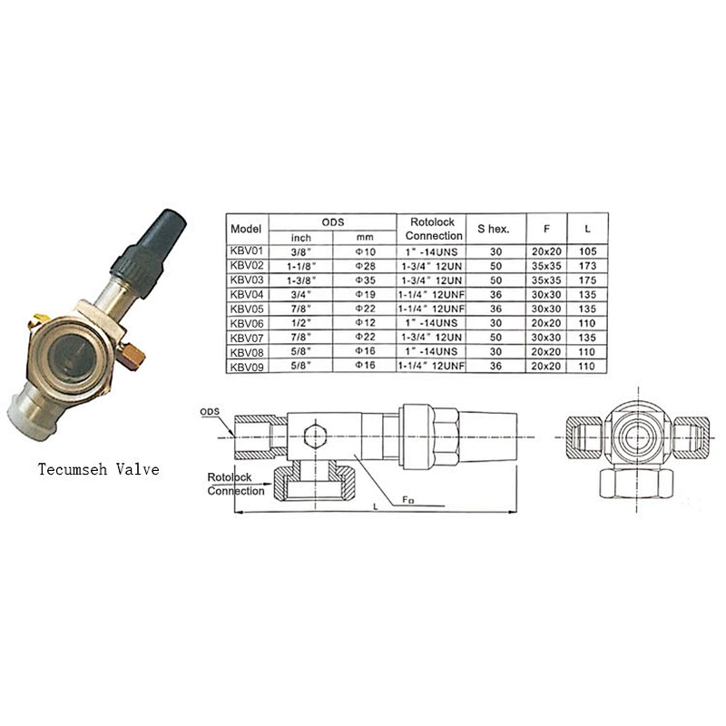 Rotary type locking valve  tecumseh valve 3/4 for Tecumseh compressor part