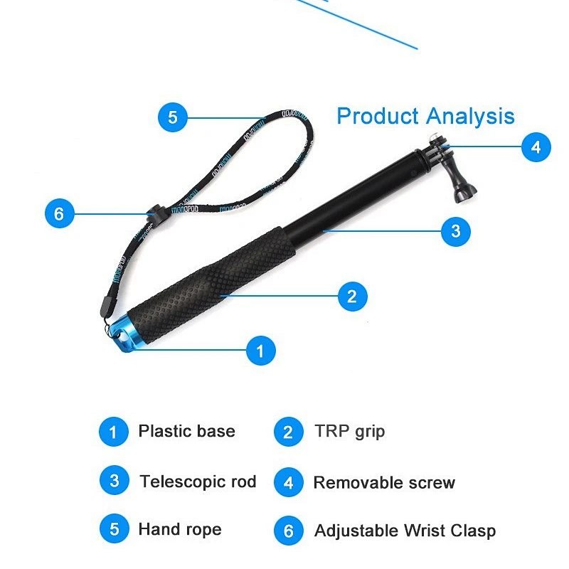 Kaliou Red Green Blue Golden Black Extendable 36 Inch Waterproof Monopod Selfie Stick for Go pro 7 6 5 4 3 SJ4000 Action Camera