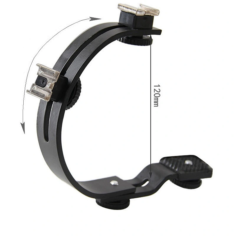 Universal Multifunction Adjustable Photography C Shape C mount Camera Flash Bracket Two Hotshoe Mounts Flash Holder 1/4 Screw