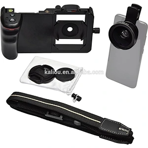 Kaliou Smart Phone Grip Stabilizer Cage with Wide Angle Macro Lens for iPhone Samsung HTC Universal Adjustable Camera Housing