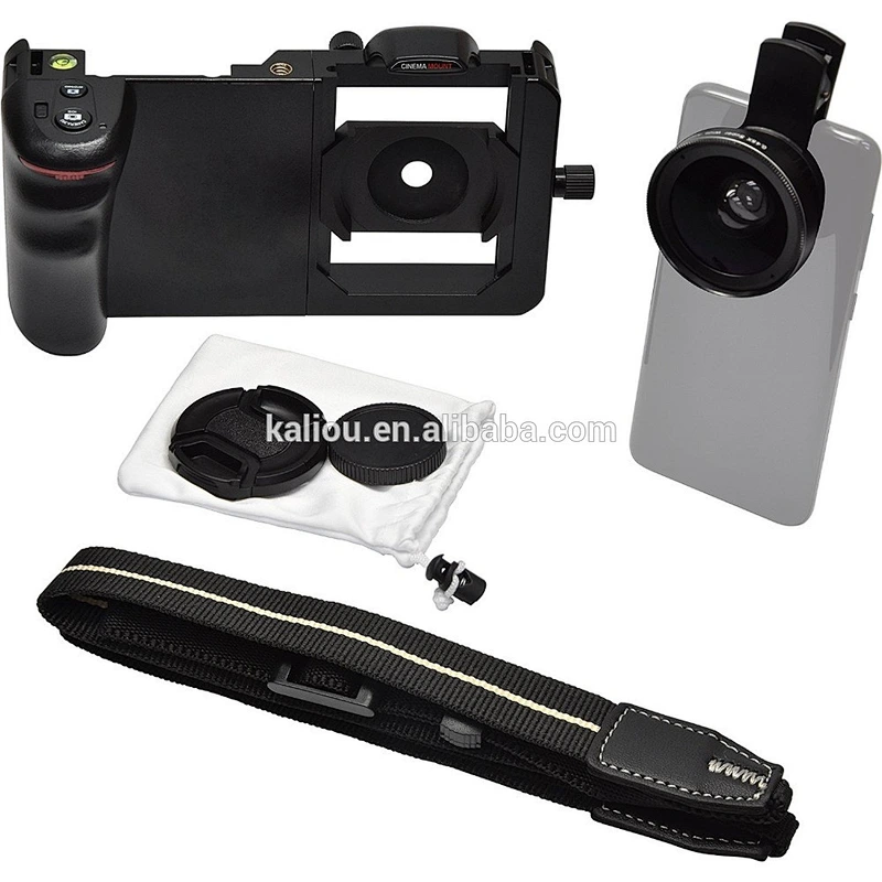 Kaliou Smart Phone Grip Stabilizer Cage with Wide Angle Macro Lens for iPhone Samsung HTC Universal Adjustable Camera Housing