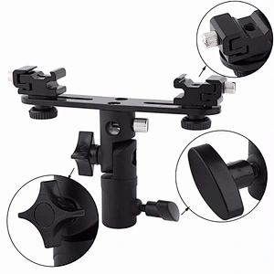 Kaliou Double Hot Shoe Flash Umbrella Holder Light Stand Bracket For Photo Video Photography