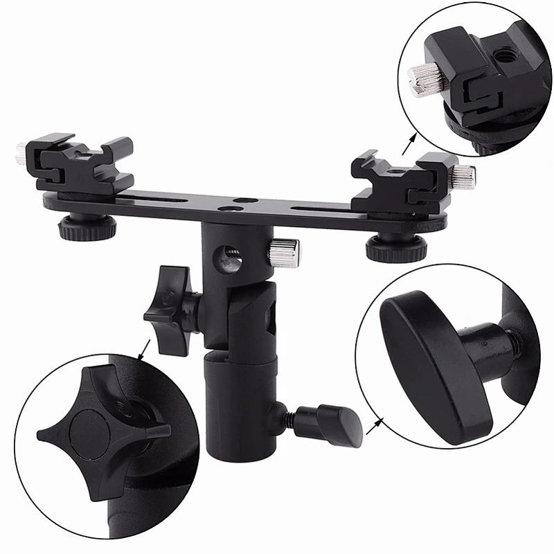 Kaliou Double Hot Shoe Flash Umbrella Holder Light Stand Bracket For Photo Video Photography