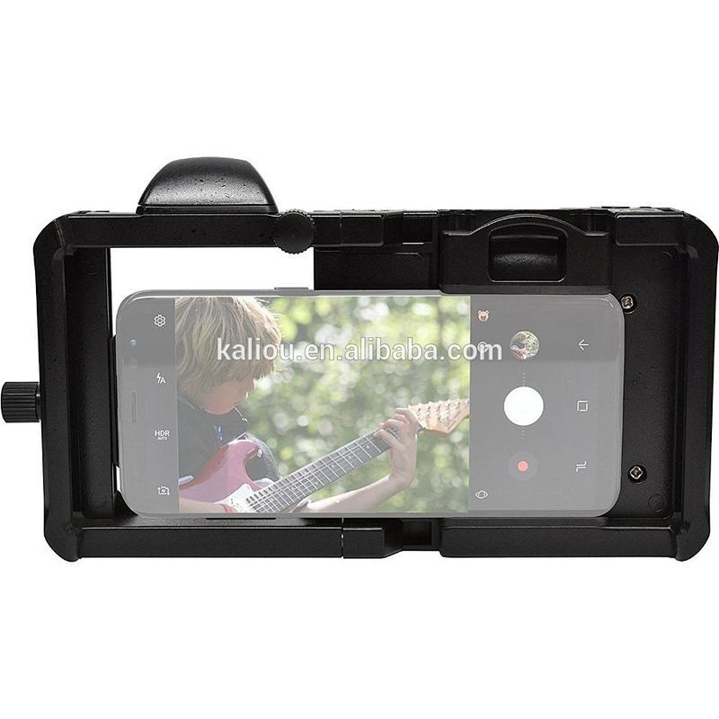 Kaliou Smart Phone Grip Stabilizer Cage with Wide Angle Macro Lens for iPhone Samsung HTC Universal Adjustable Camera Housing