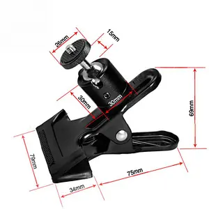 Universal Camera Photography Metal Clip Clamp Holder Mount with Standard Ball Head 1/4 Screw for Camera Flash Holder Bracket