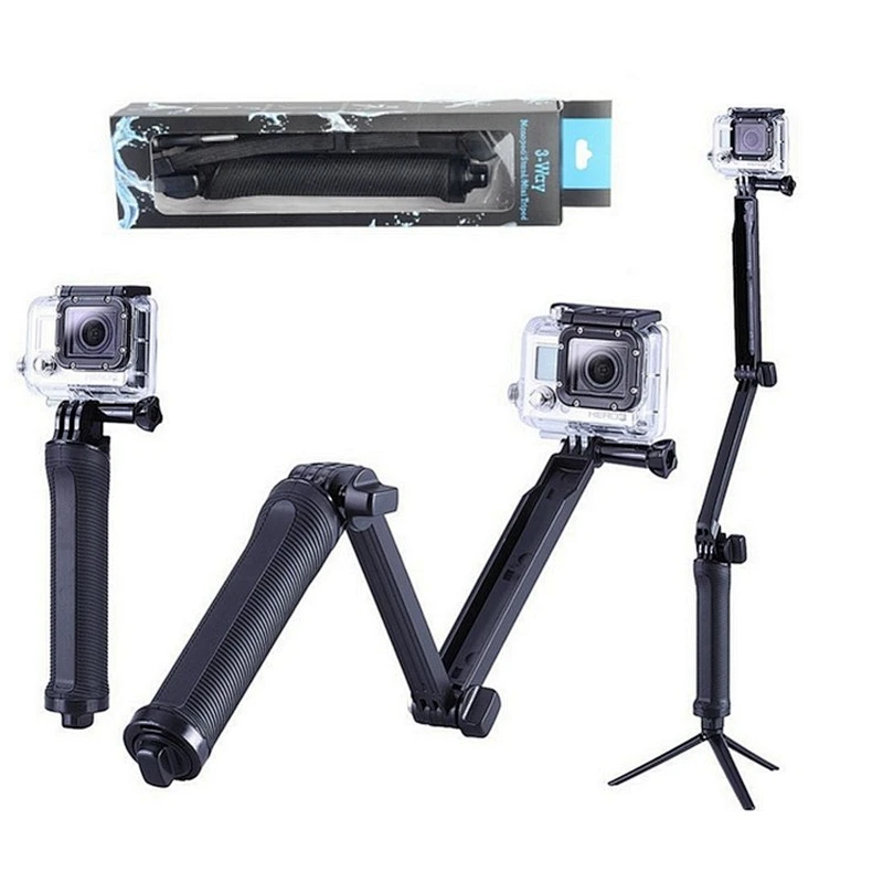 Kaliou 3-way Grip Arm Tripod Monopod 3 way wired selfie stick Mount For GoproHero 4 3 3+   Camera Accessories