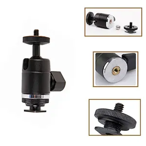 Kaliou 360 Swivel 1/4-3/8 Convert Screw Camera Tripod Flash Hot Shoe BALL Head Mount For Light Stand Monopod Monitor Adapter