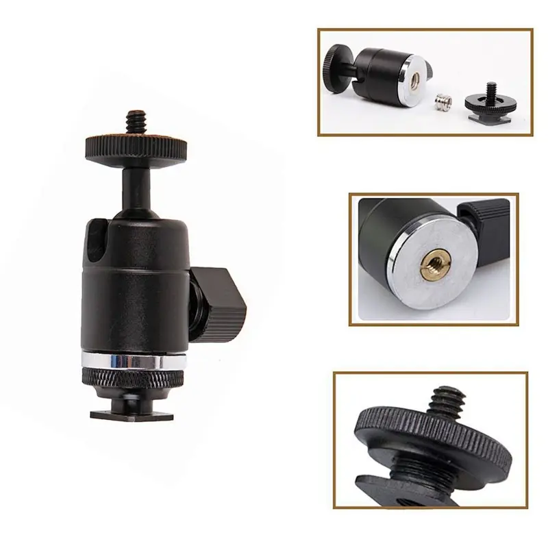Kaliou 360 Swivel 1/4-3/8 Convert Screw Camera Tripod Flash Hot Shoe BALL Head Mount For Light Stand Monopod Monitor Adapter