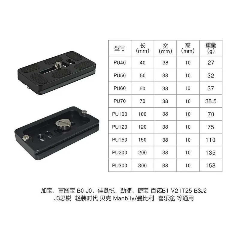 Manufacturer Wholesale PU50 Aluminum best travel tripod ball bearing plate camera quick release plate crane