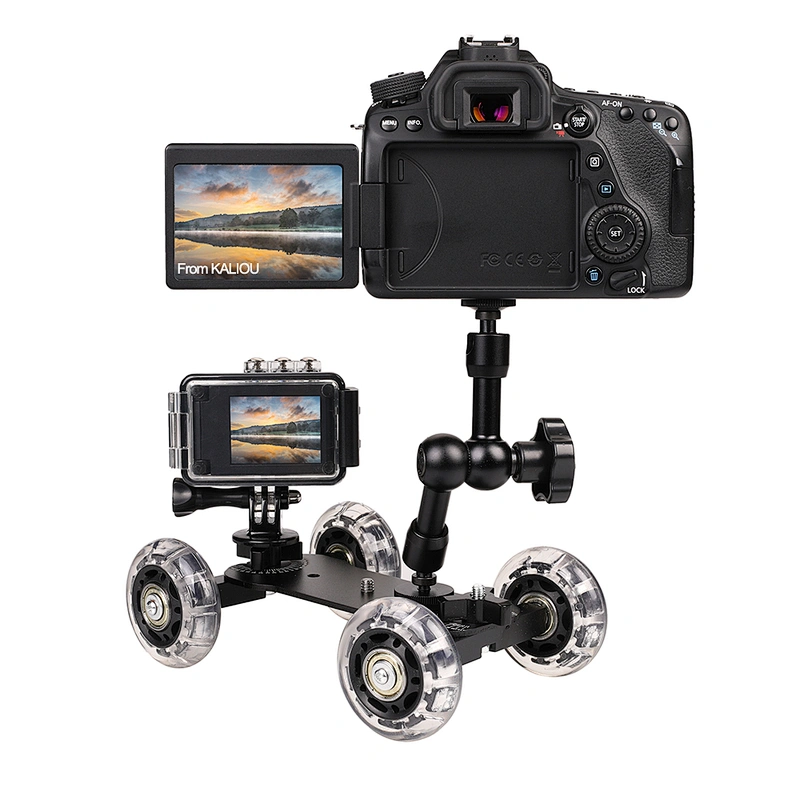 Kaliou Adjustable Friction Articulating 7 Inch Magic Arm with Rail Dolly Car for DSLR Camera Rig / LCD / DV  / LED Monitor