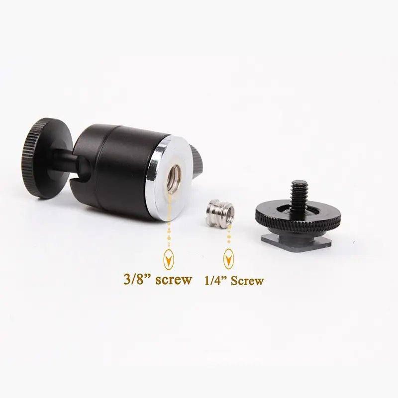 Kaliou 360 Swivel 1/4-3/8 Convert Screw Camera Tripod Flash Hot Shoe BALL Head Mount For Light Stand Monopod Monitor Adapter