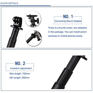 Kaliou Wholesale Foldable Go Pro Selfie Stick Monopod for GoproS 7 6 5 4 3 2 1 SjcamSJ4000 SJ5000 Action Camera DSLR Smart Phone