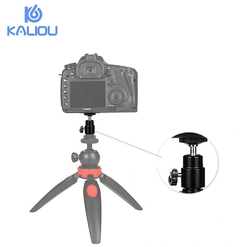 Kaliou 360 Rotating 1/4 Screw Tripod Head Mini Ball Head with 1/4 Hot Shoe Mount Base for Tripod Light Stand Digital Camera