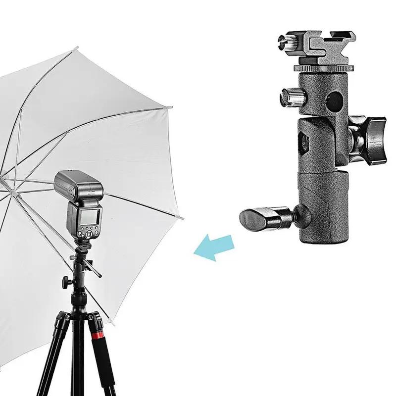 Kaliou E Shape Universal Metal Flash Bracket Stand Hot Shoe Speedlite Umbrella Holder With 1/4 Inch Screw 10.5 * 7 * 3cm