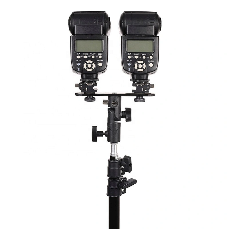 Universal Camera Flash Bracket 2 Hot shoes Umbrella Holder Swivel Light Stand Bracket for Speed light Photo Studio Accessories