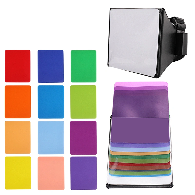 Kaliou Flash Softbox Diffuser Mini Softbox Kit Foldable Soft Box Flash + 12pcs Gel Filter Color Balance For Canon EOS Nikon