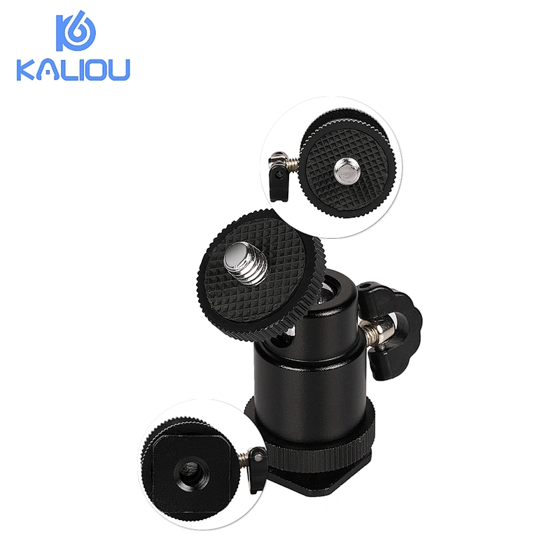 Kaliou 360 Rotating 1/4 Screw Tripod Head Mini Ball Head with 1/4 Hot Shoe Mount Base for Tripod Light Stand Digital Camera