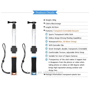 New Arrival Extendable Transparent Float Handheld Monopod Selfie Stick With Wifi Remote Holder Clip for Go Pro