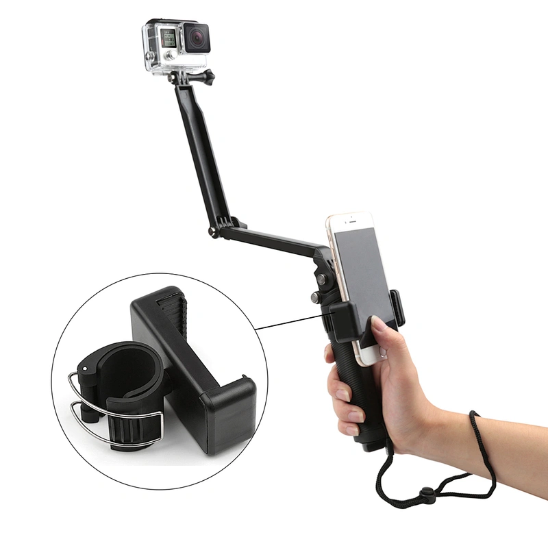 Kaliou Universal Mobile Phone Lock Buckle Clip Mount for iPhone X 8 7/Samsung/Huaweii Mobile Phone Selfie Stick 3-way Monopod