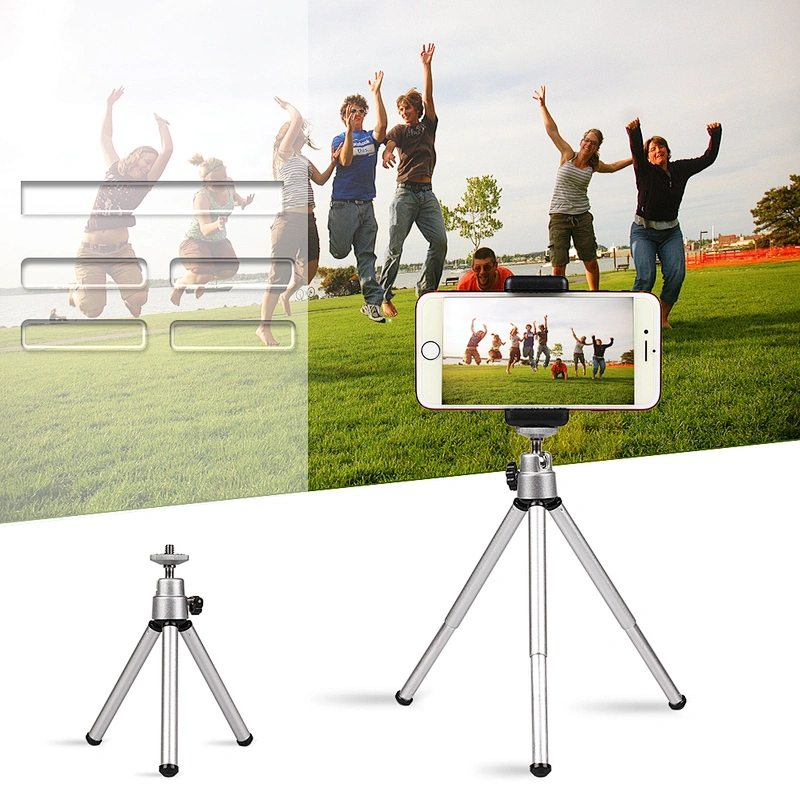 Kaliou Silver Color Travel Stand Holder Camera Phone Mini Tripod for Smartphone for Go pro 7 6 5 4 3+ 2 1 iphones Huaweixiaomi