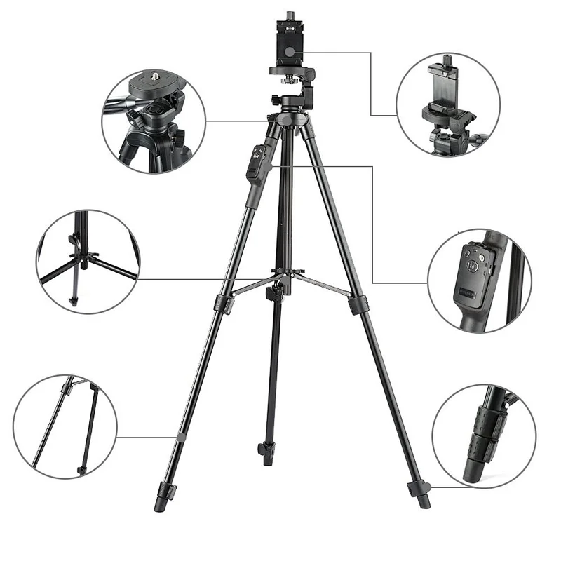 YUNTENG 5208 Aluminum Alloy tripod professional Wireless Remote Control Shutter with Universal Smartphone Mount for camera