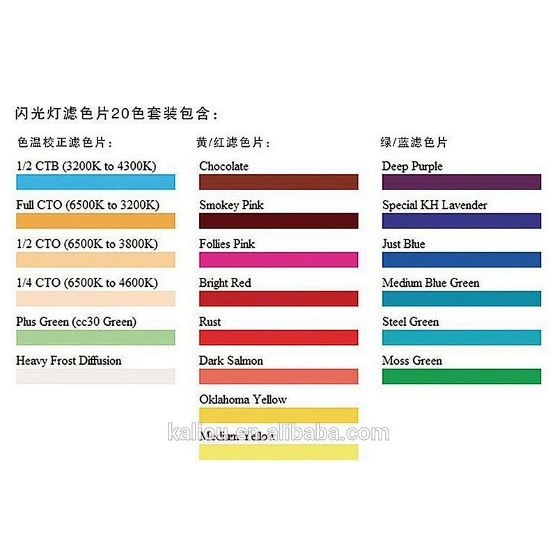 20 Colors Speedlite Color Gels Filter Diffuser Filter Card For Camera Studio