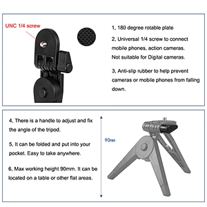 Kaliou 180 Degree Rotating Table Mini Tripod Smart phone Cellphone Mobile Phone Go Pro Tripod for iphone Go pro 7 6 5 4 3 2 1