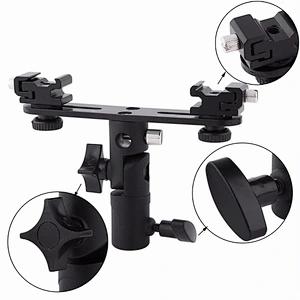 Kaliou Black Double Hot Shoe Flash Umbrella Holder Light Stand Bracket For Photo Video Photography