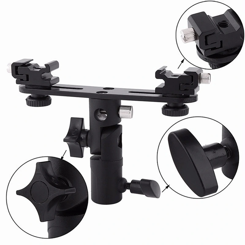 Kaliou Black Double Hot Shoe Flash Umbrella Holder Light Stand Bracket For Photo Video Photography