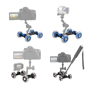 Kaliou DSLR Camera Video Photograph Rail Rolling Track Slider Skater Table Dolly Car Blue Flexible For Speedlite DSLR Camera
