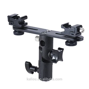 Manufacturer 2 in 1 Double Hot shoe Umbrella Holder Light Stand Flash Bracket for Video Camera