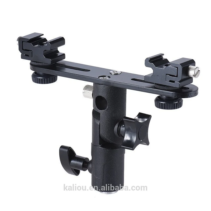 Manufacturer 2 in 1 Double Hot shoe Umbrella Holder Light Stand Flash Bracket for Video Camera