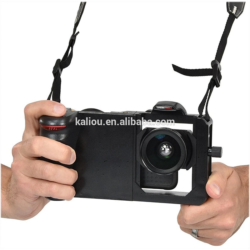 Kaliou Smart Phone Grip Stabilizer Cage with Wide Angle Macro Lens for iPhone Samsung HTC Universal Adjustable Camera Housing