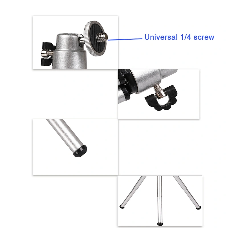 Kaliou Silver Color Travel Stand Holder Camera Phone Mini Tripod for Smartphone for Go pro 7 6 5 4 3+ 2 1 iphones Huaweixiaomi