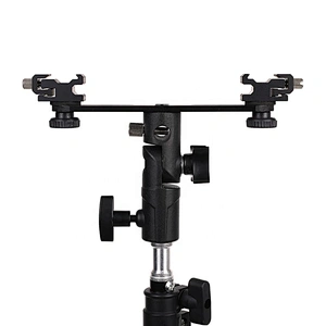 Universal Camera Flash Bracket 2 Hot shoes Umbrella Holder Swivel Light Stand Bracket for Speed light Photo Studio Accessories