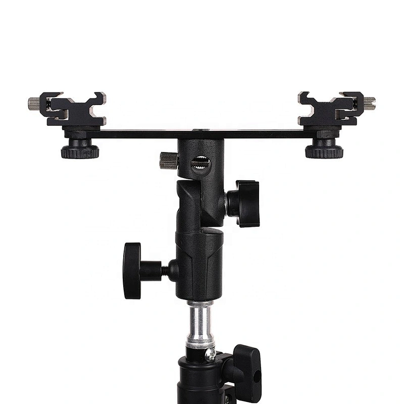 Universal Camera Flash Bracket 2 Hot shoes Umbrella Holder Swivel Light Stand Bracket for Speed light Photo Studio Accessories