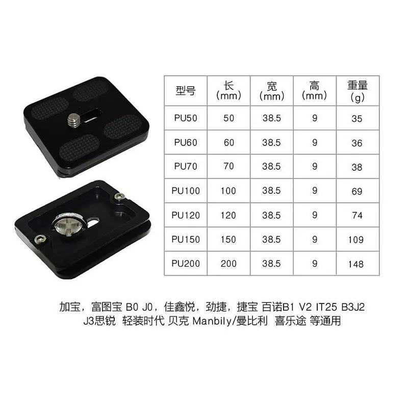 Kaliou Manufacturer Wholesale PU70 Aluminum best travel tripod ball bearing camera quick release plate