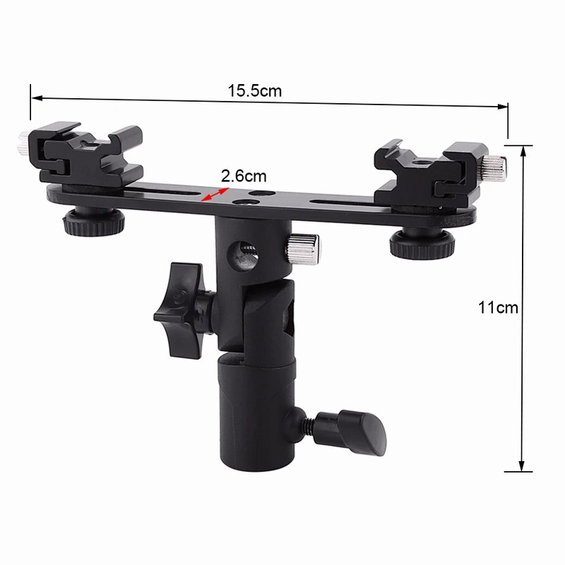 Kaliou Double Hot Shoe Flash Umbrella Holder Light Stand Bracket For Photo Video Photography