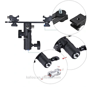Manufacturer 2 in 1 Double Hot shoe Umbrella Holder Light Stand Flash Bracket for Video Camera