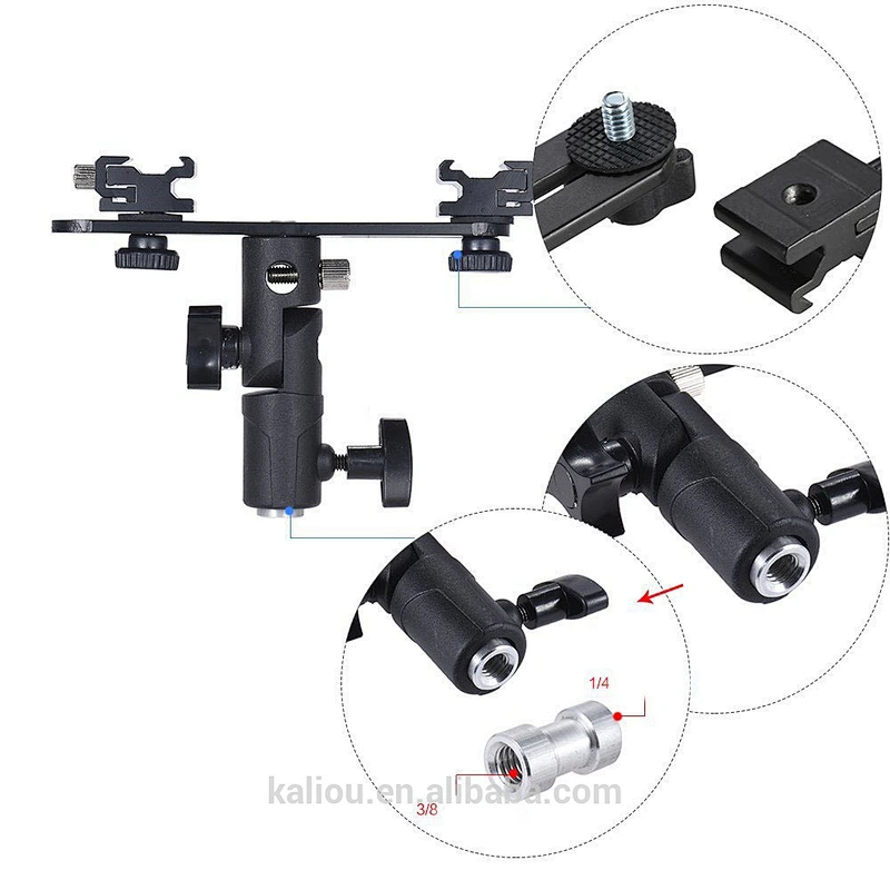 Manufacturer 2 in 1 Double Hot shoe Umbrella Holder Light Stand Flash Bracket for Video Camera