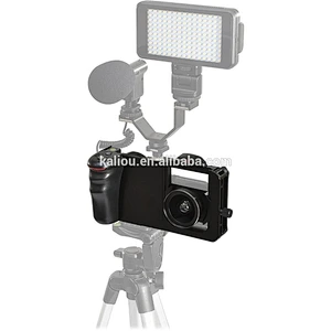 Kaliou Smart Phone Grip Stabilizer Cage with Wide Angle Macro Lens for iPhone Samsung HTC Universal Adjustable Camera Housing