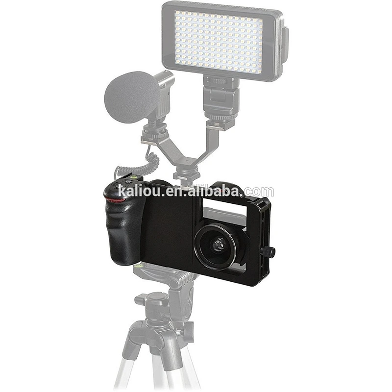 Kaliou Smart Phone Grip Stabilizer Cage with Wide Angle Macro Lens for iPhone Samsung HTC Universal Adjustable Camera Housing
