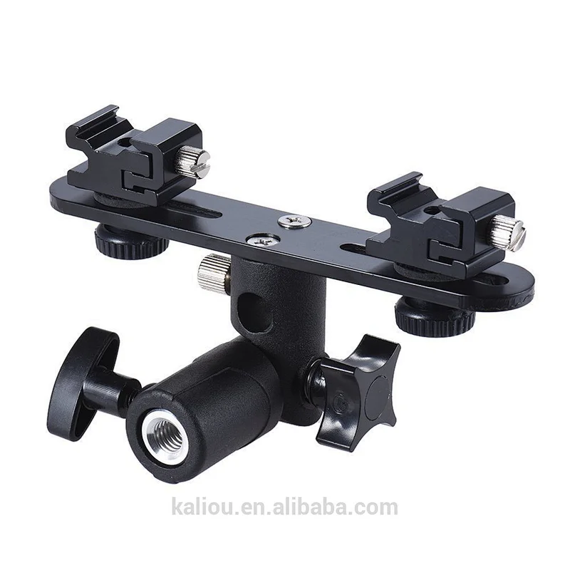 Manufacturer 2 in 1 Double Hot shoe Umbrella Holder Light Stand Flash Bracket for Video Camera