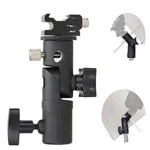 E Shape Universal Metal Flash Bracket Stand Hot Shoe Speedlite Umbrella Holder With 1/4 Inch Screw 10.5 * 7 * 3cm