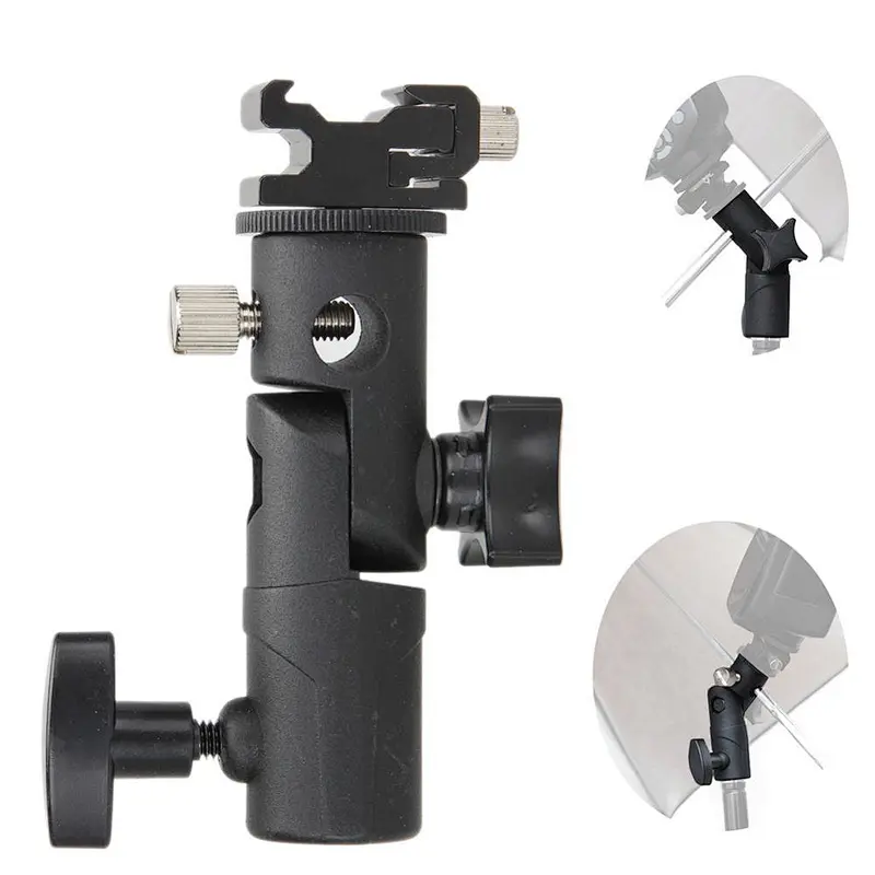 E Shape Universal Metal Flash Bracket Stand Hot Shoe Speedlite Umbrella Holder With 1/4 Inch Screw 10.5 * 7 * 3cm