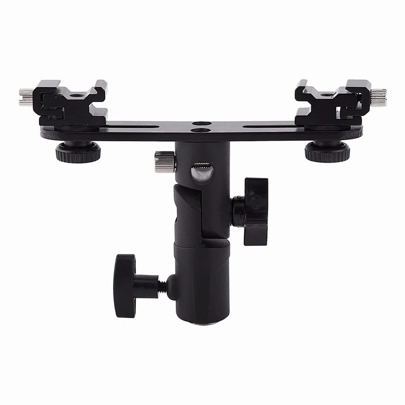 Kaliou Black Double Hot Shoe Flash Umbrella Holder Light Stand Bracket For Photo Video Photography