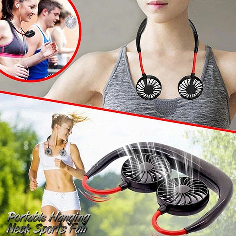 Hands Free Neckband Sports Fan Portable Rechargeable Usb Electric Battery Lazy Hanging Mini Band Neck Fan